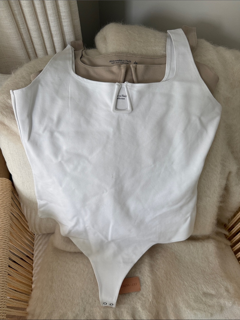 Abercrombie & Fitch White Scoop Neck Stretch Bodysuit